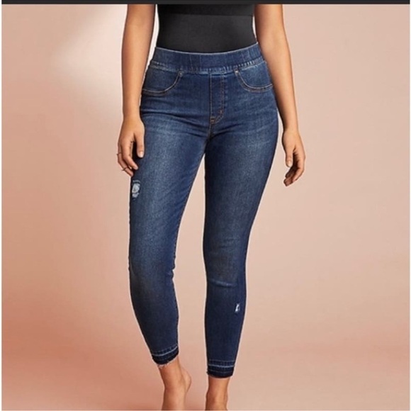 Spanx Pull-On High Rise Skinny Jeans Raw Hem Distressed | Size S/P - Picture 1 of 8